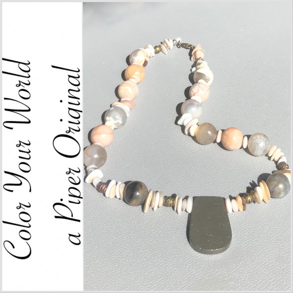Pyrite and Indian Agate Necklace & Earrings Set